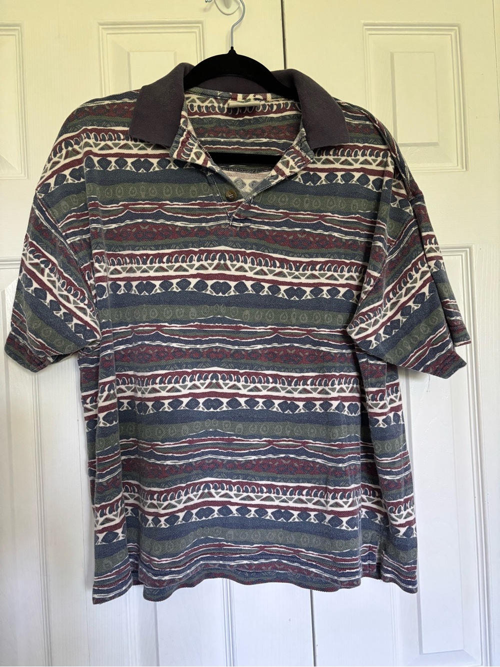 Men's Short-Sleeve Striped Polo in Green and Red